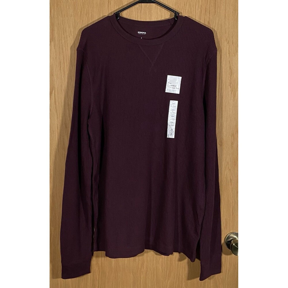 Men's Lg Thermal Base Layer Long Sleeve Shirt Burgundy Cabin Cozy Gorp Crew Neck